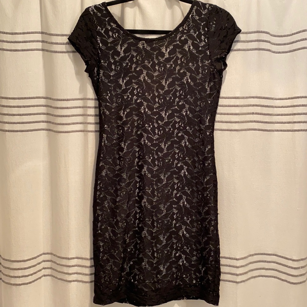 Black lace dress with white liner